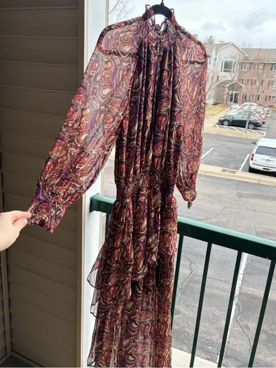 🆕 Gilner Farrar Paisley Maxi Dress Boho Long Sleeve Smocked Waist Flowy Size S - Picture 5 of 13